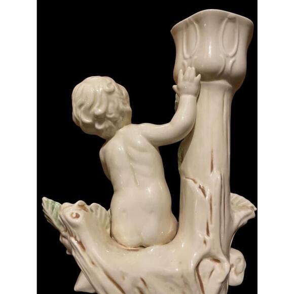 10.5” Holland Mold Vintage Pair of Victorian Ceramic Cherub Candle Holders - Picture 7 of 9
